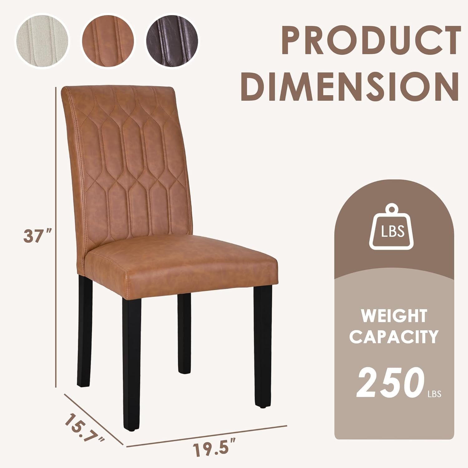 Upholstered Dining Chairs Set of 6, Modern PU Leather Accent Parsons, Solid Wood Legs W/Rubber Footpads, for Living Room Kitchen, Brown-2