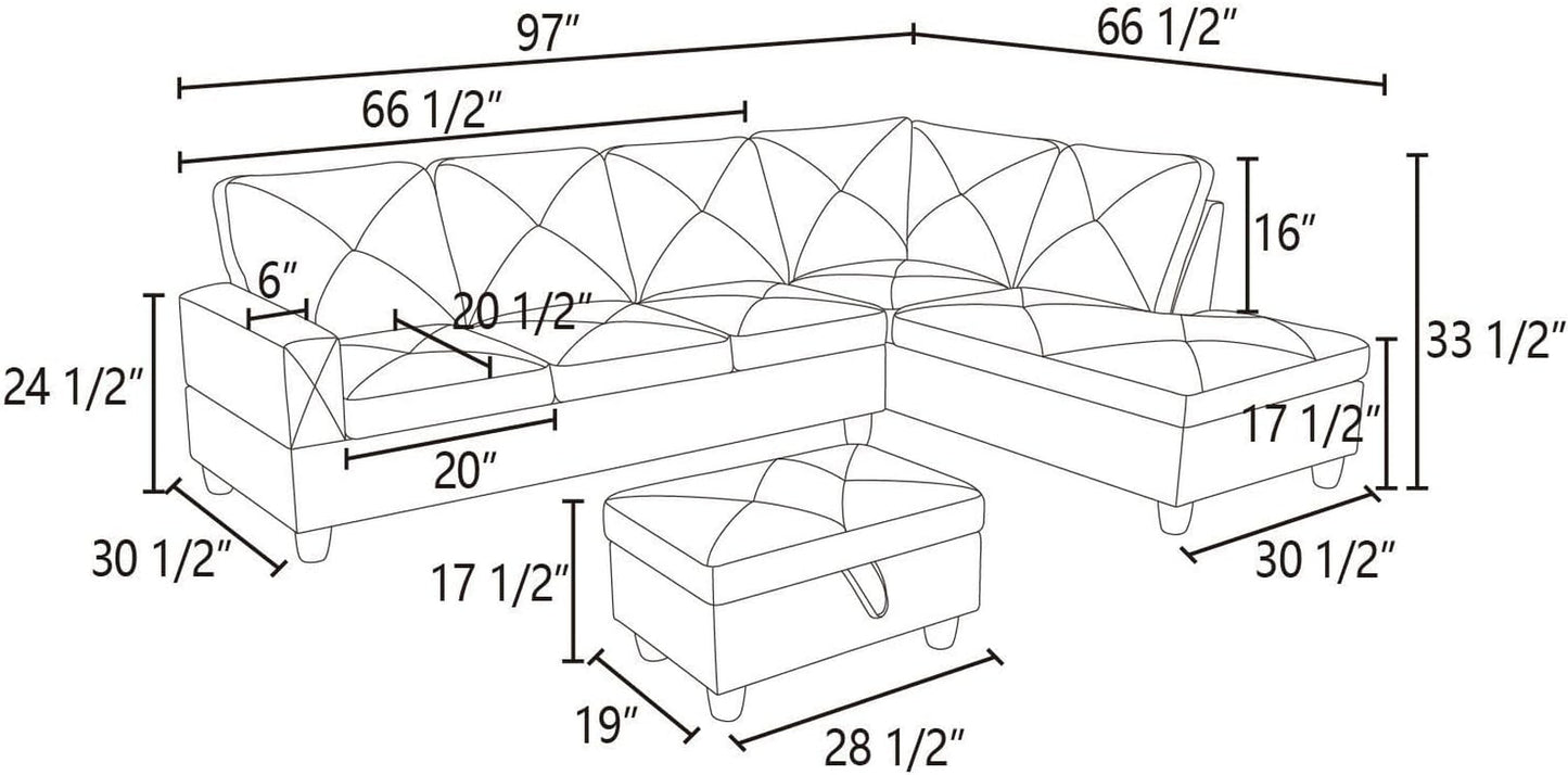 L Shaped Sectional Couches, Modern Convertible Lounge Sofa with Ottoman Storage, Comfy Modular Sectional Sofa for Living Room Furniture Sets, Small Spaces, Bedroom, Blue-1