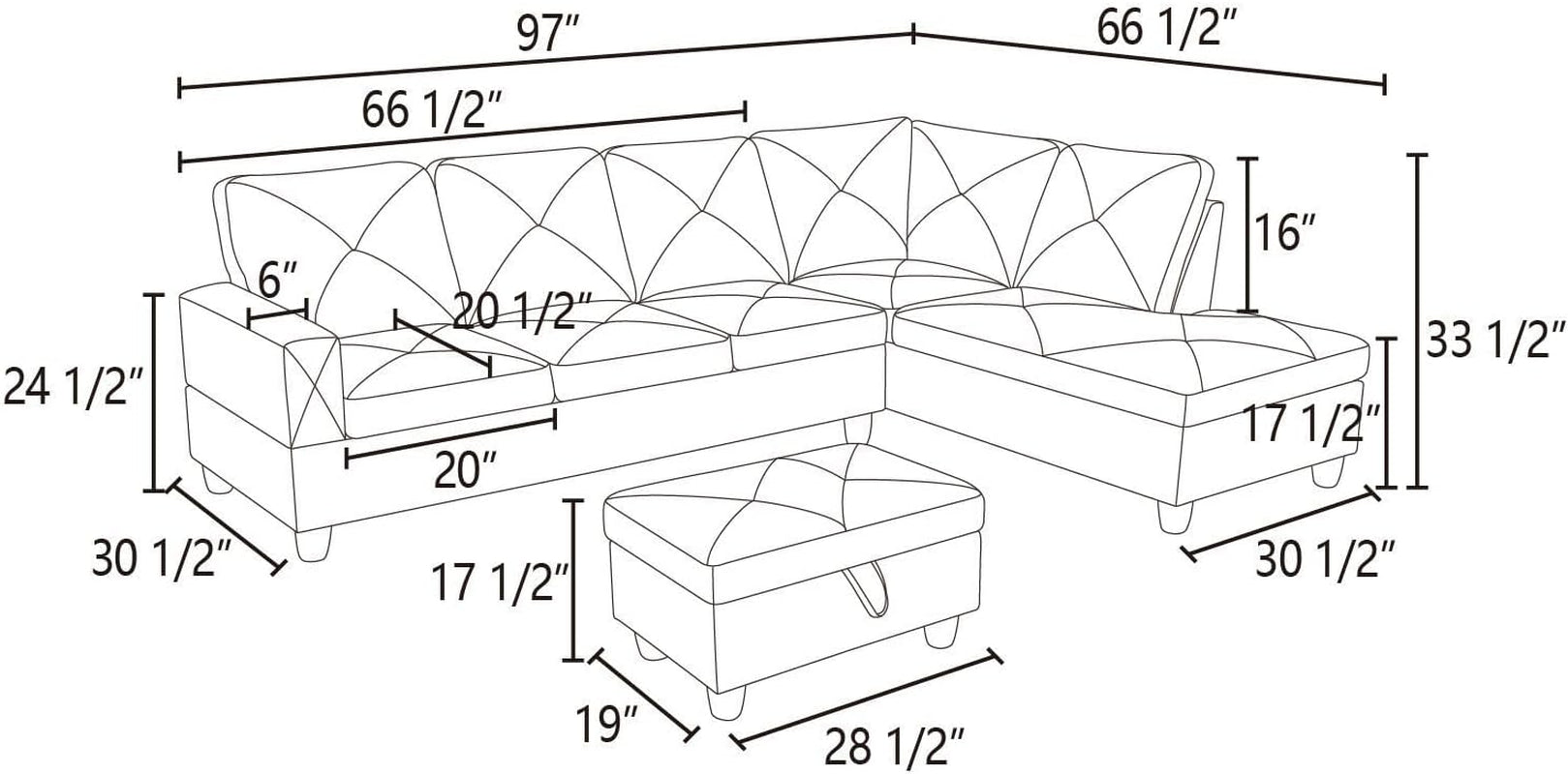 L Shaped Sectional Couches, Modern Convertible Lounge Sofa with Ottoman Storage, Comfy Modular Sectional Sofa for Living Room Furniture Sets, Small Spaces, Bedroom, Blue-1