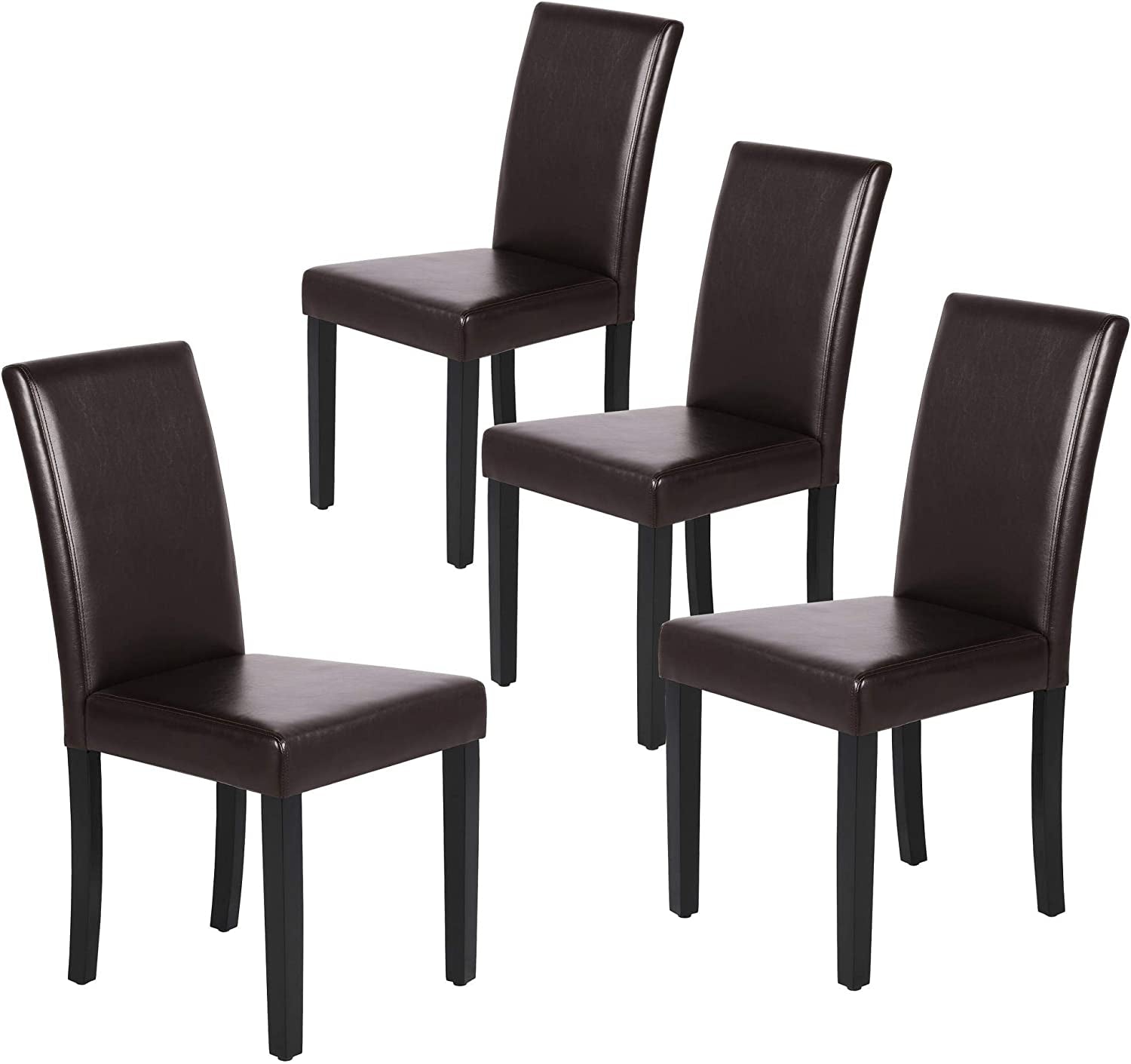 Dining Chairs Set of 4 PU Leather Dining Room Chairs with Waterproof Surface and Wood Legs for Kitchen Restaurant and Living Room, Dark Brown-0