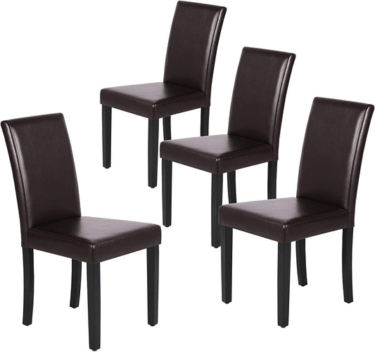 Dining Chairs Set of 4 PU Leather Dining Room Chairs with Waterproof Surface and Wood Legs for Kitchen Restaurant and Living Room, Dark Brown-0