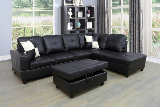 Beverly Fine Funiture Sectional Sofa Set, 91B Black-0