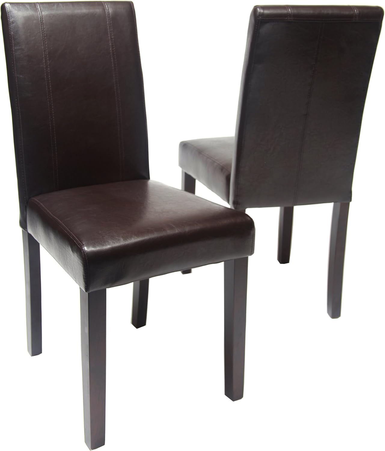 C020BR Urban Style Solid Wood Leatherette Padded Parson Chair, Brown, Set of 2-2