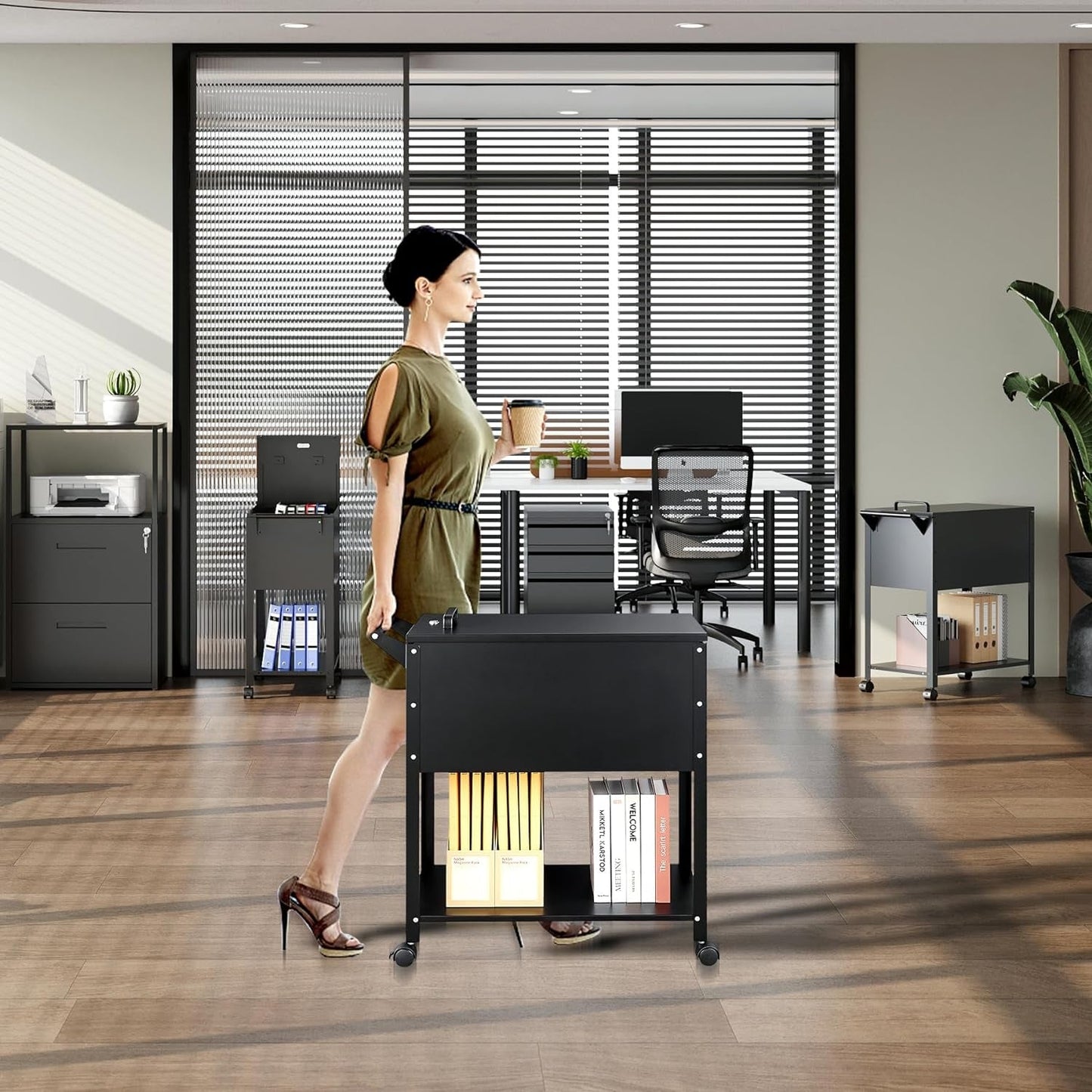 Locking Rolling File Cabinet with Hanging Folders-1