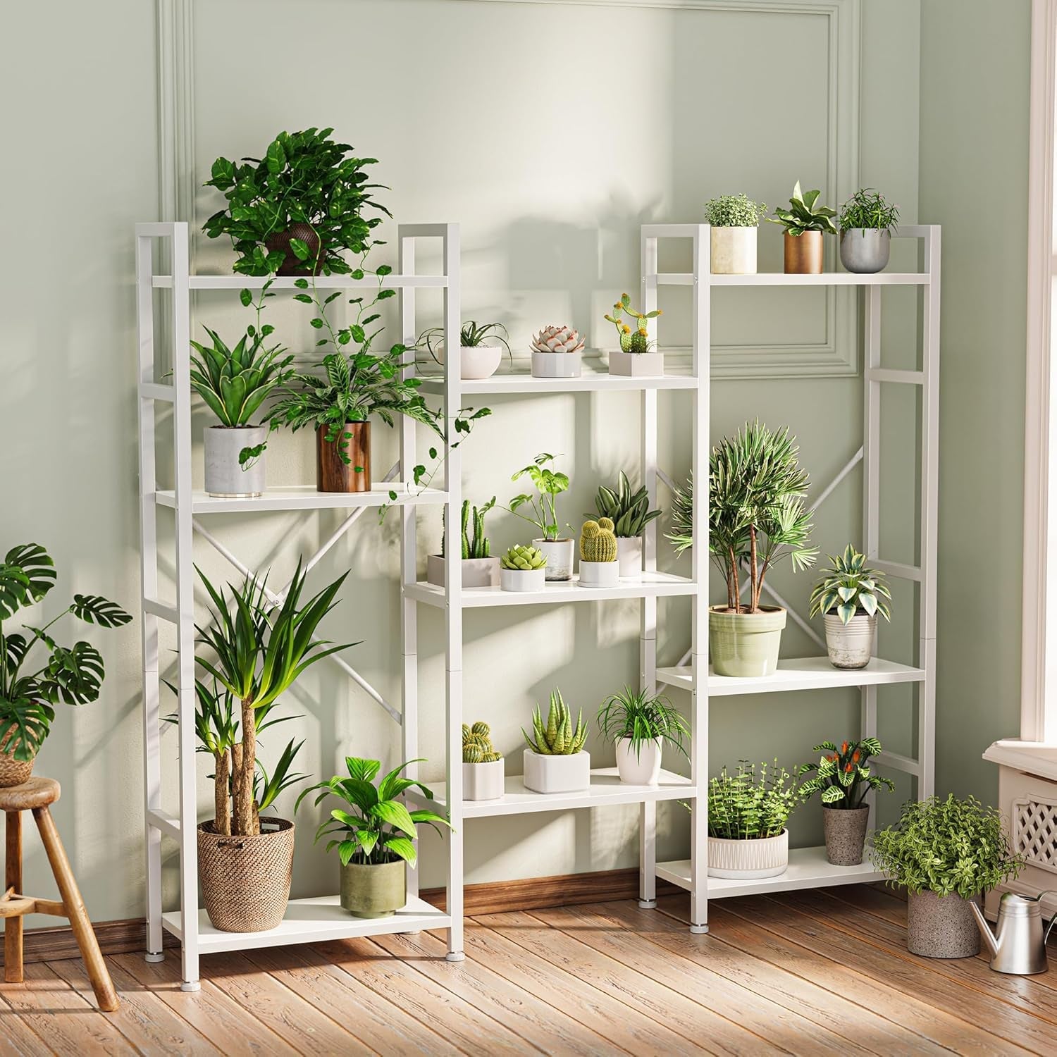 Triple 4 Tier Bookshelf, Bookcase with 11 Open Display Shelves, Wide Book Shelf Book Case for Home & Office, White-3