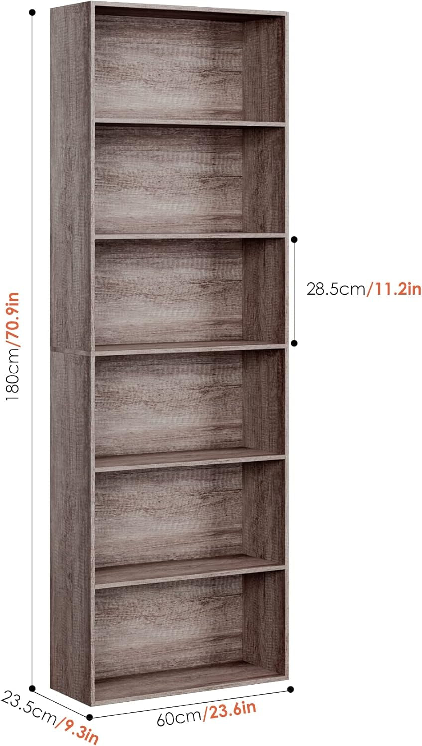6-Tier Open Bookcase and Bookshelf, Freestanding Display Storage Shelves Tall Bookcase for Bedroom, Living Room and Office, Oak-2