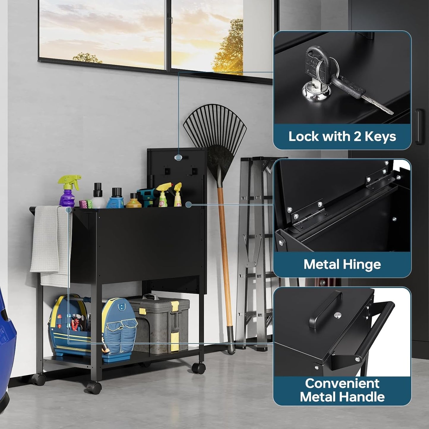 Locking Rolling File Cabinet with Hanging Folders-4