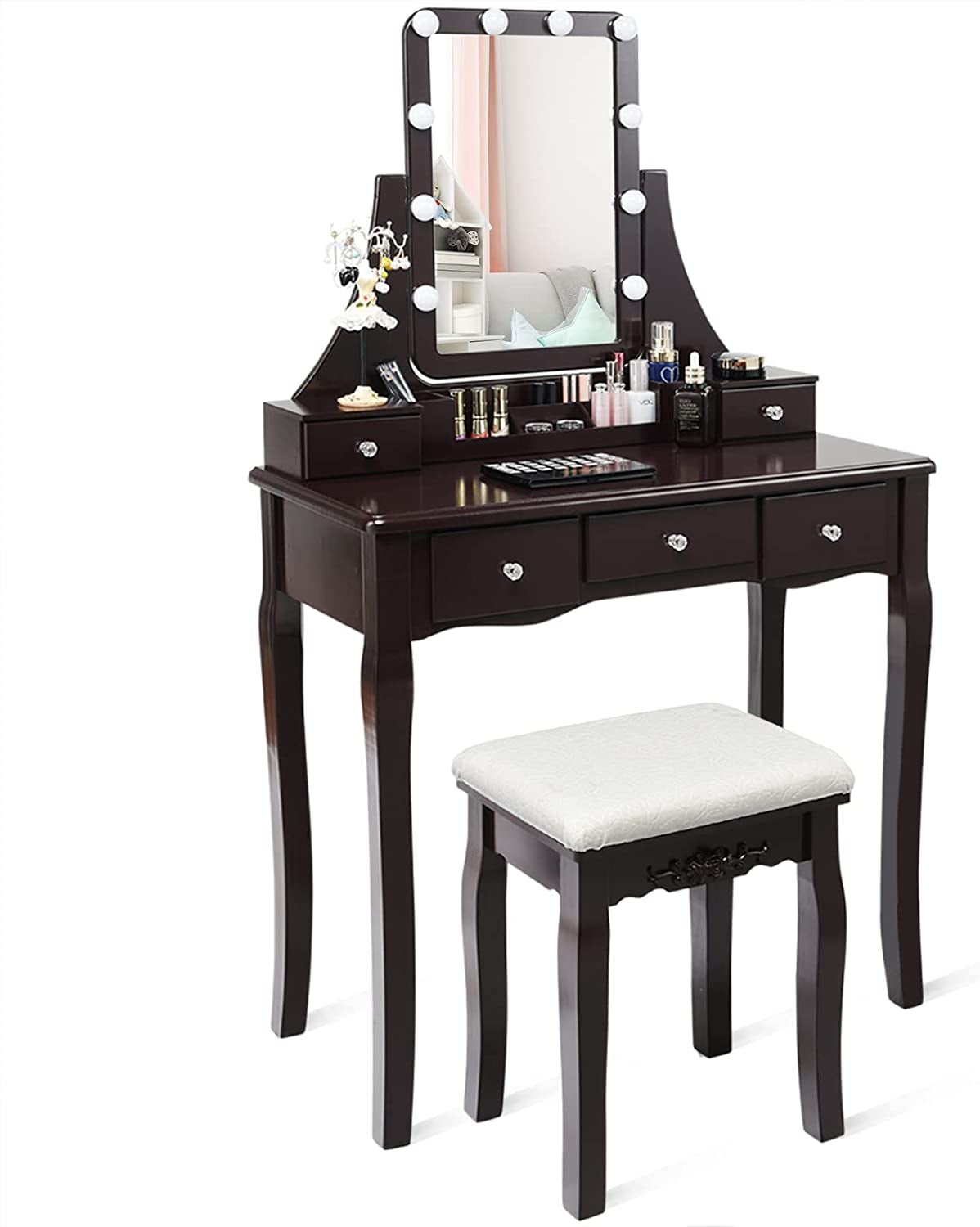 Brown Vanity Set with 10 LED Lights-1