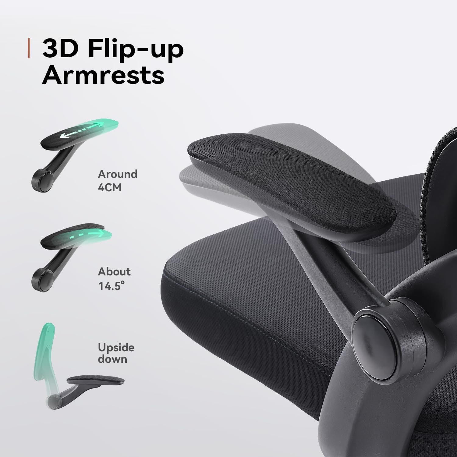 M102C Ergonomic Mesh Office Chair, High Back Desk Chair with 3D Armrests, Up&Down Lumbar Support, Swivel Computer Task Chair with Adjustable 2D Headrest, Tilt Function Black-4