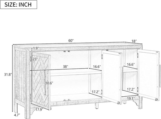 Modern Rustic Wood Buffet Sideboard with Metal Handles, 3 Doors Coffee Bar Cabinet TV Stand for Bedroom Living Room Dinning Room Kitchen Navy Blue-1