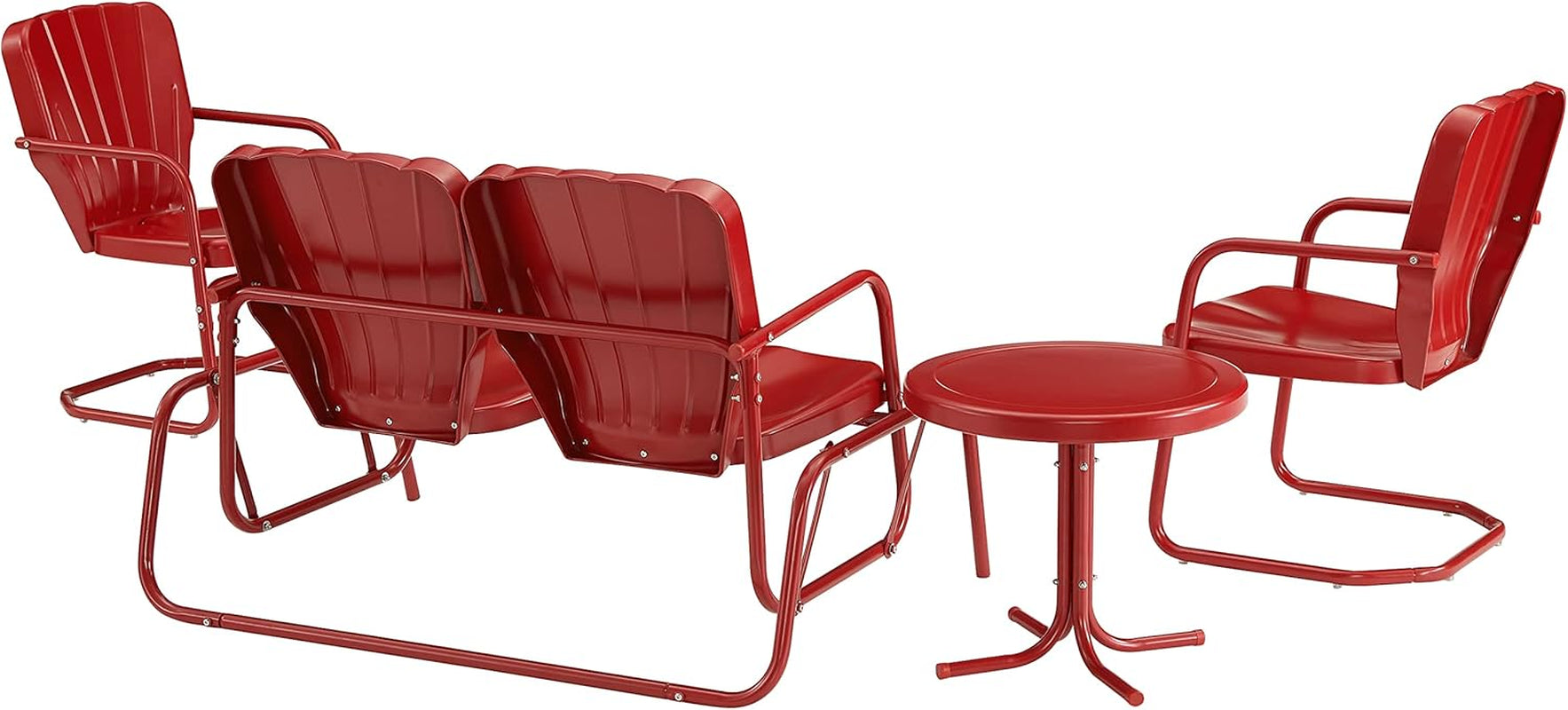 Ridgeland 4-Piece Retro Metal Outdoor Loveseat Glider Patio Furniture Set for Porch, Deck, Bright Red Gloss-2