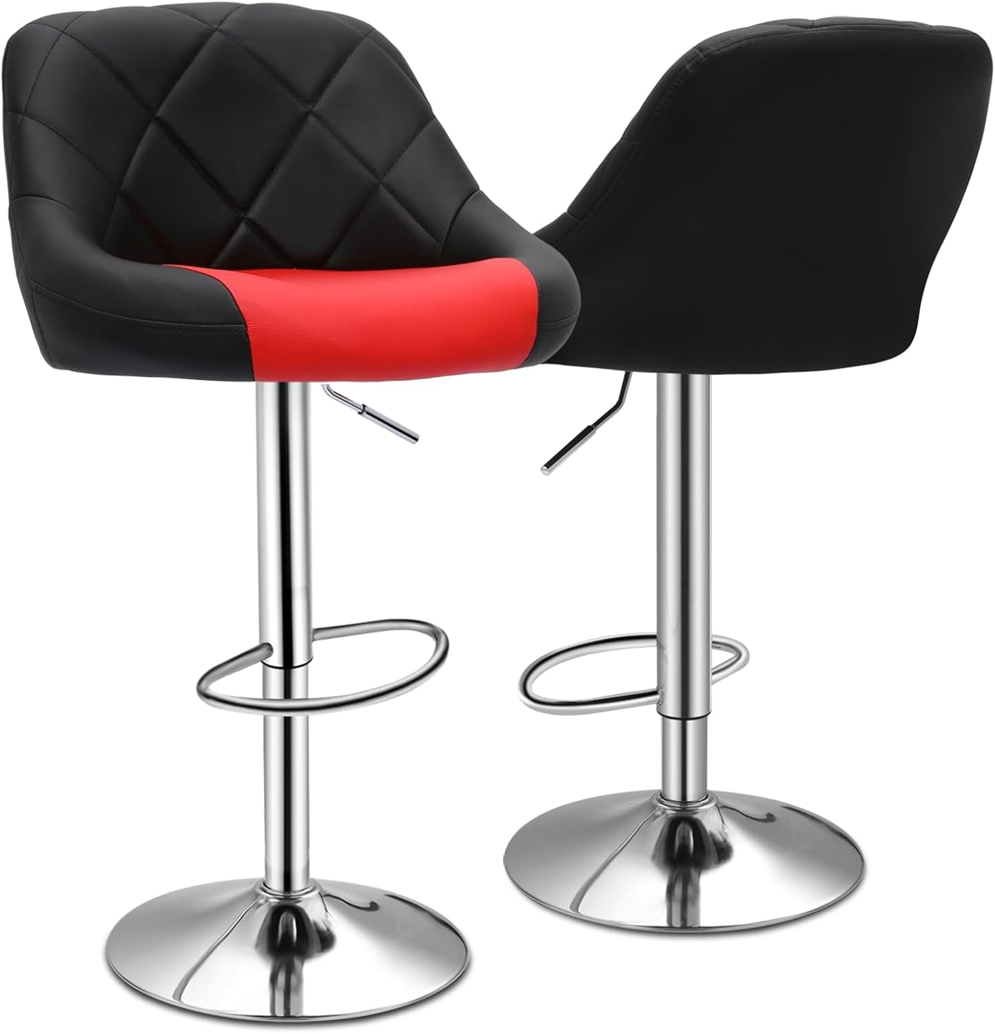 Bar Stools Set of 2, Adjustable Counter Height Swivel Barstools Modern Dining Chair Bar Pub High Stool with Back for Kitchen Island, Black/Red-0