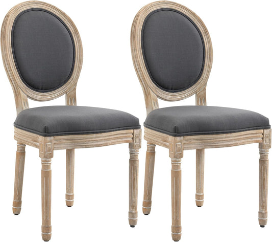 Upholstered Dining Chair Set of 2, French-Style Armless Accent Chairs with Back and Thick Padding, Gray-0