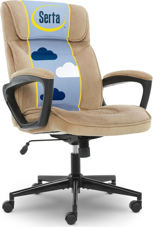 Hannah Executive Home Office Desk Chair, Ergonomic Mid-Back with Lumbar Support, Firm Seat Cushion, Layered Body Pillows, Padded Armrests, Swivel Base, Easy Assembly, Microfiber/Beige-0