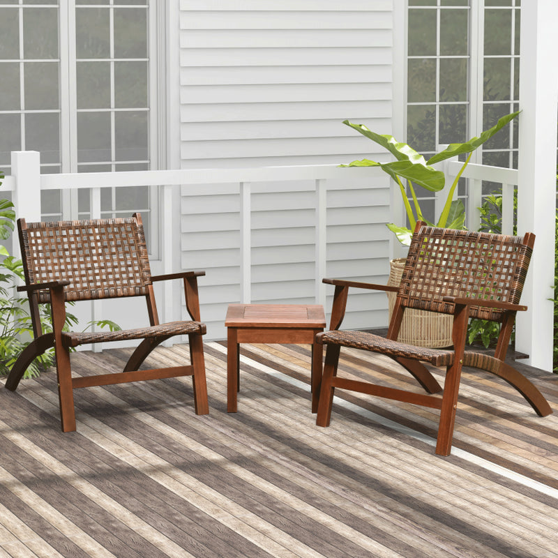 3 Pieces Outdoor Wooden Patio Rattan Furniture Set-5