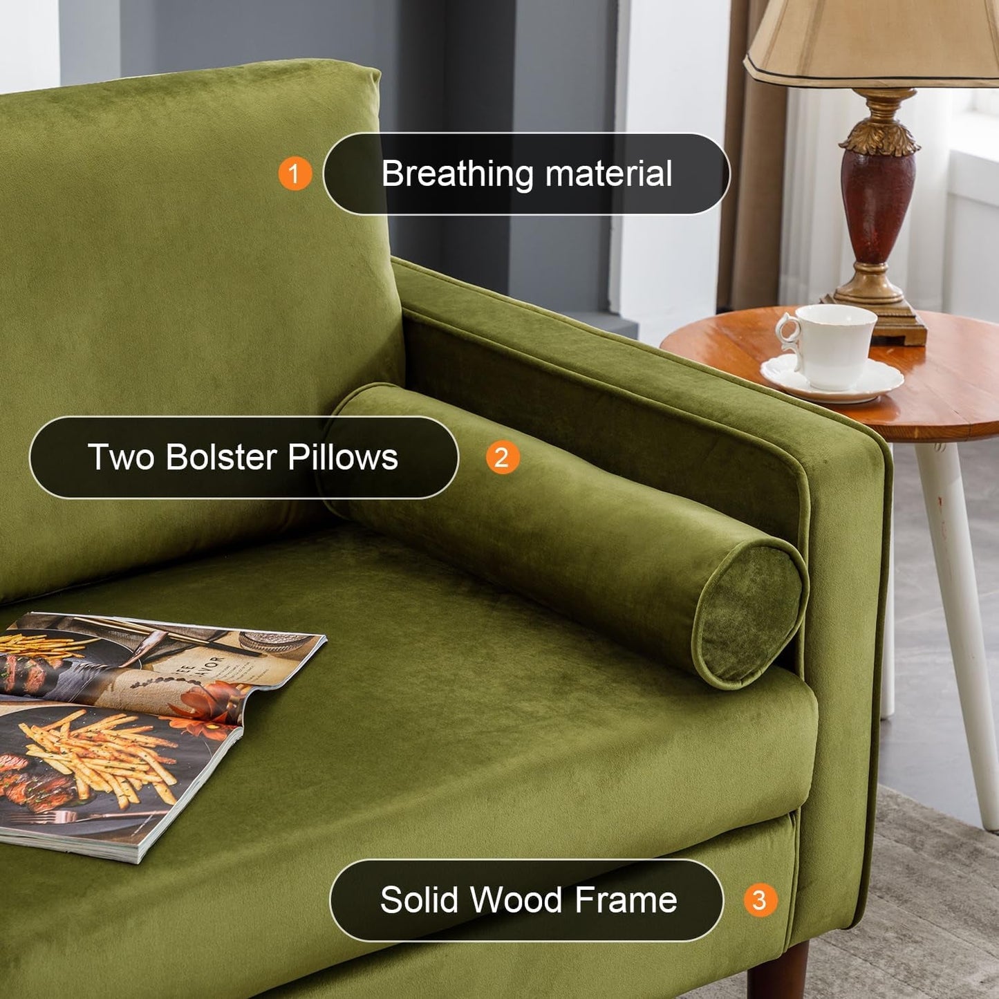 Black Leather Mid-Century Modern Loveseat (77") rana-4