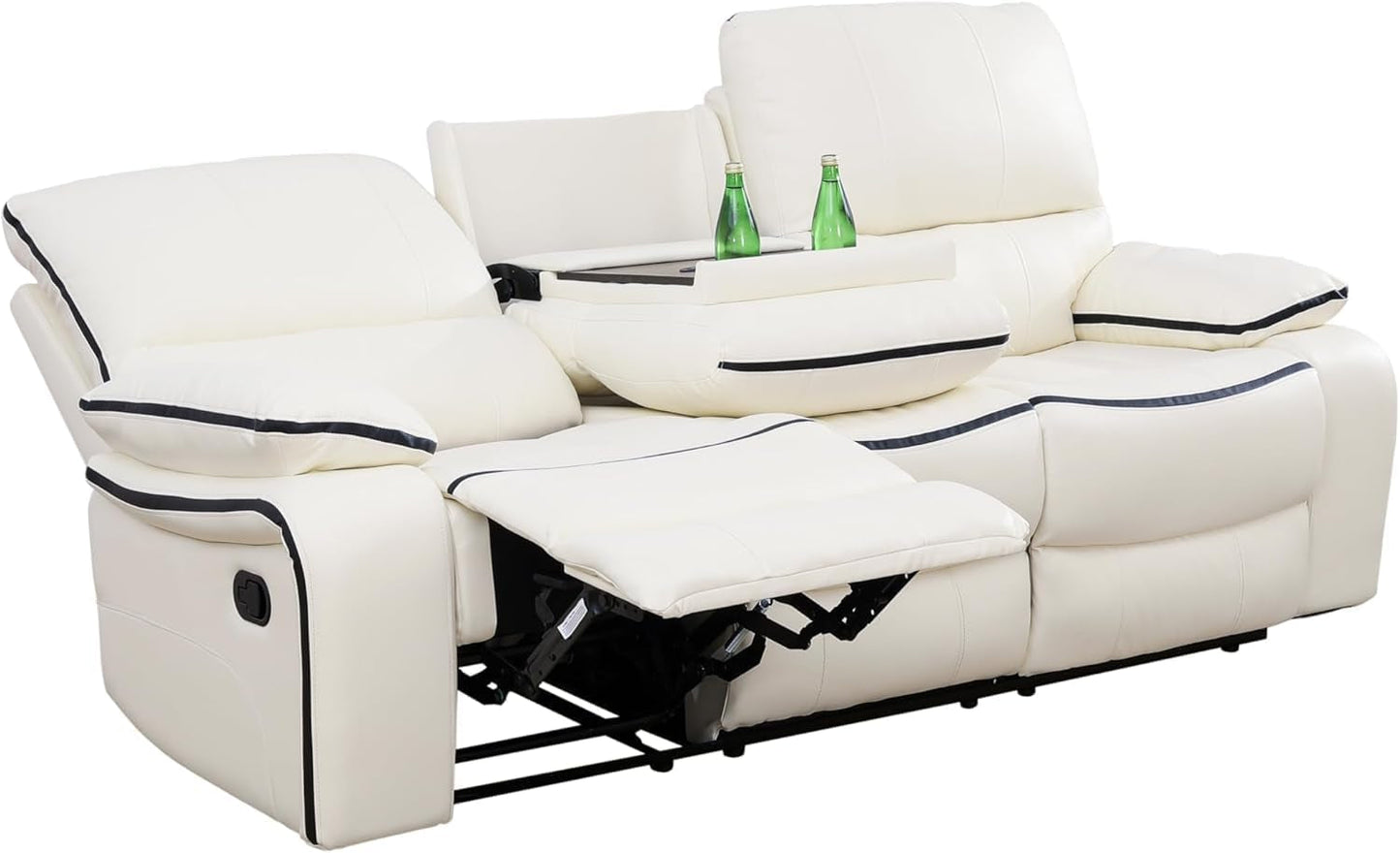 Leather Recliner Sofa Set, Bonded Leather Couch Set,Manual Couch Set for Living Room, Living Room Furniture Set with Storage Console for Living Room Office Home (Creamy White, Sofa+Loveseat+Chair)-4