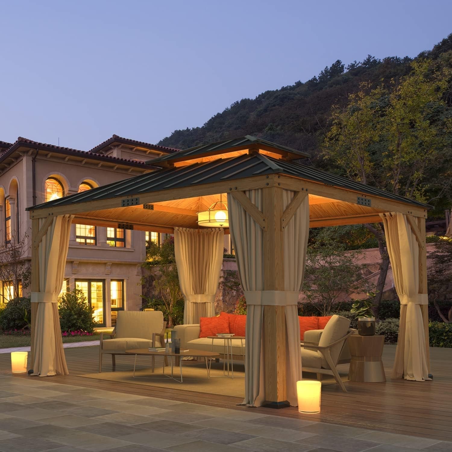 Spruce Wood Double Roof Gazebo 11x13-1