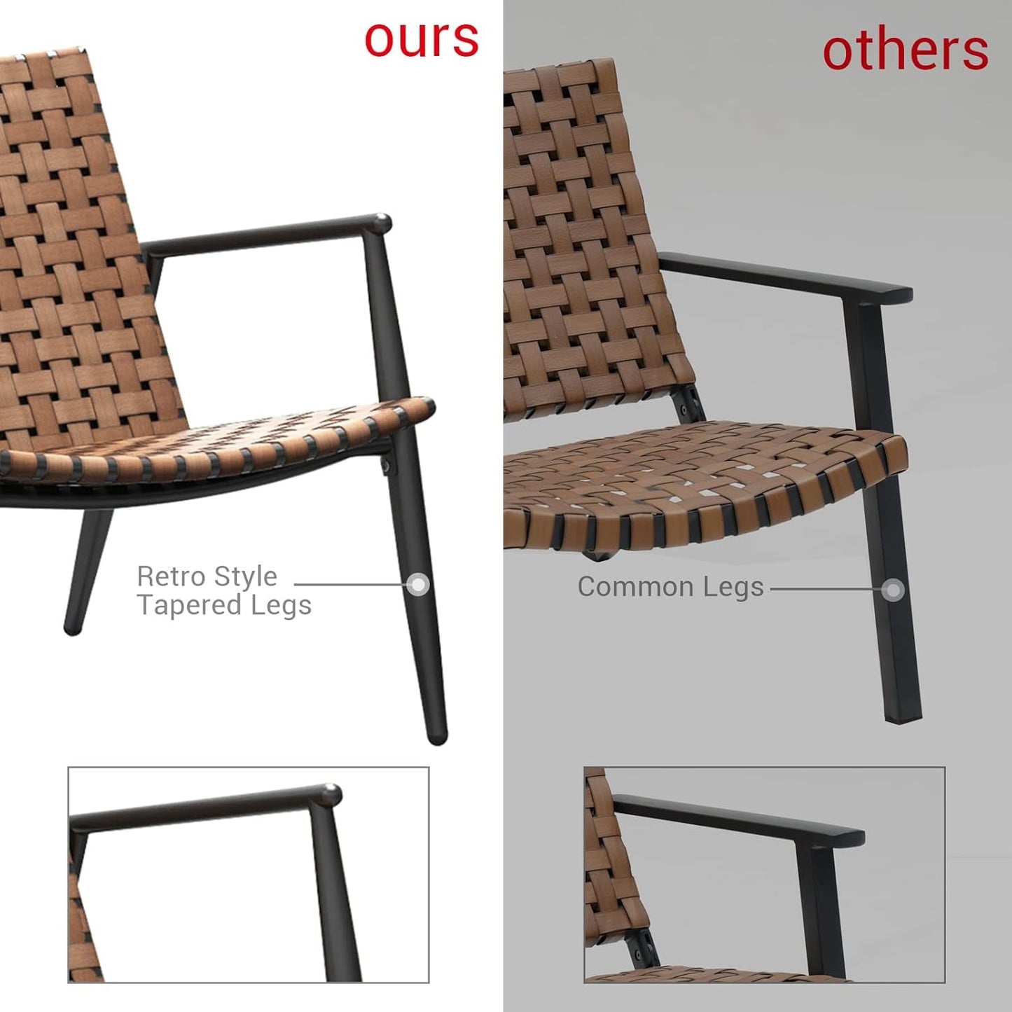 Outdoor Bistro Set 3 Pieces Leather-Look Wicker Patio Chairs Set Powder Coated Aluminum Frame with Outdoor Chairs Set of 2 and Side Table for Garden Backyard Balcony Brown-1