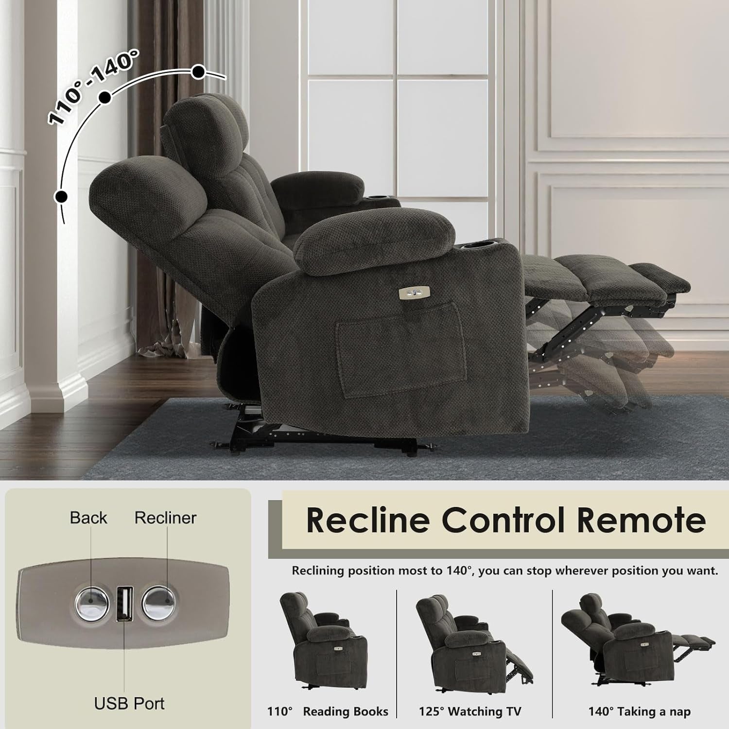 Recliner Sofa Set for Living Room, 3 Pieces Recliner Furniture Sofa Set, Power Recliner Sofa, Loveseat, Recliner, Power Recliner Sofa Set for Living Room Furniture Set-4
