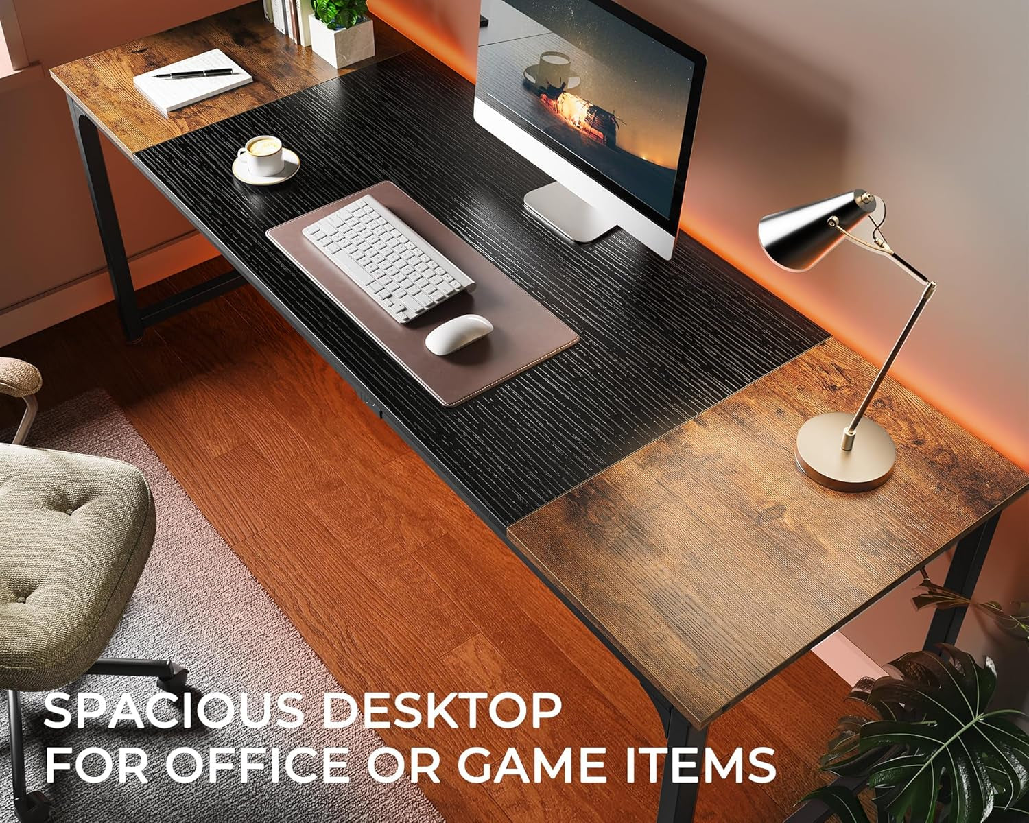 Computer Desk, 80 Inch Office Desk, Gaming Desk with Storage, Writing Desk Work Desk for Home Office, Study, Long Simple Desk, Large Legroom, Metal Frame, Rustic Brown and Black-4