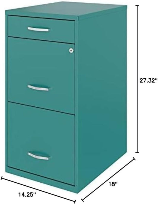 3 Drawers 27.32" Vertical Turquoise Metal Filing Cabinet Lockable Pre-Assembled Stationary Letter Size for Home, Office-1