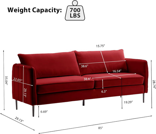 Modern 85" Burgundy Velvet Loveseat Sofa for Living-1