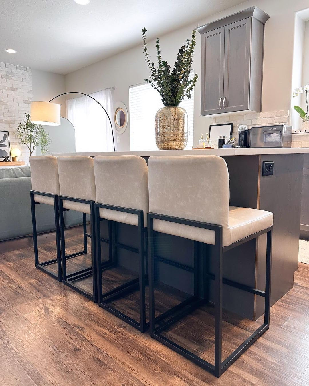 Bar Stools Set of 4 - Counter Height Bar Stool Pu Leather Kitchen Modern Bar Chairs, Bar Stools with Back-3