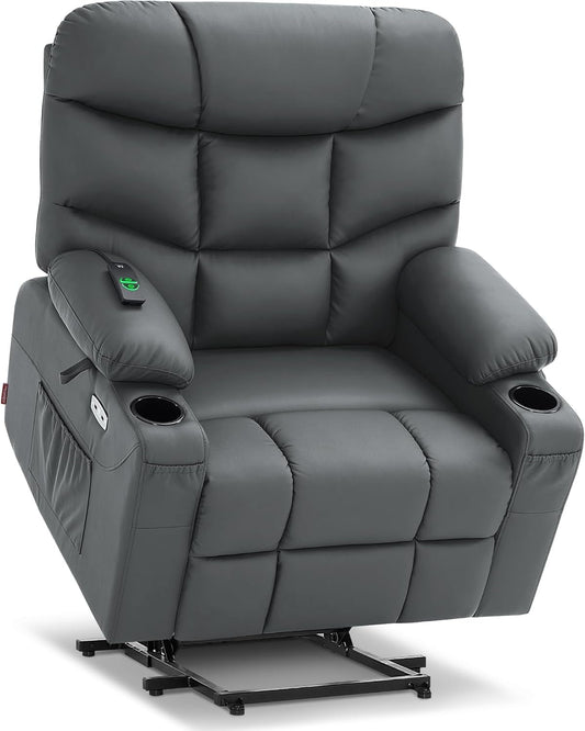 Power Lift Recliner Chair with Extended Footrest for Big Elderly People, Faux Leather R7289 (Dark Grey, Medium-Wide)-0