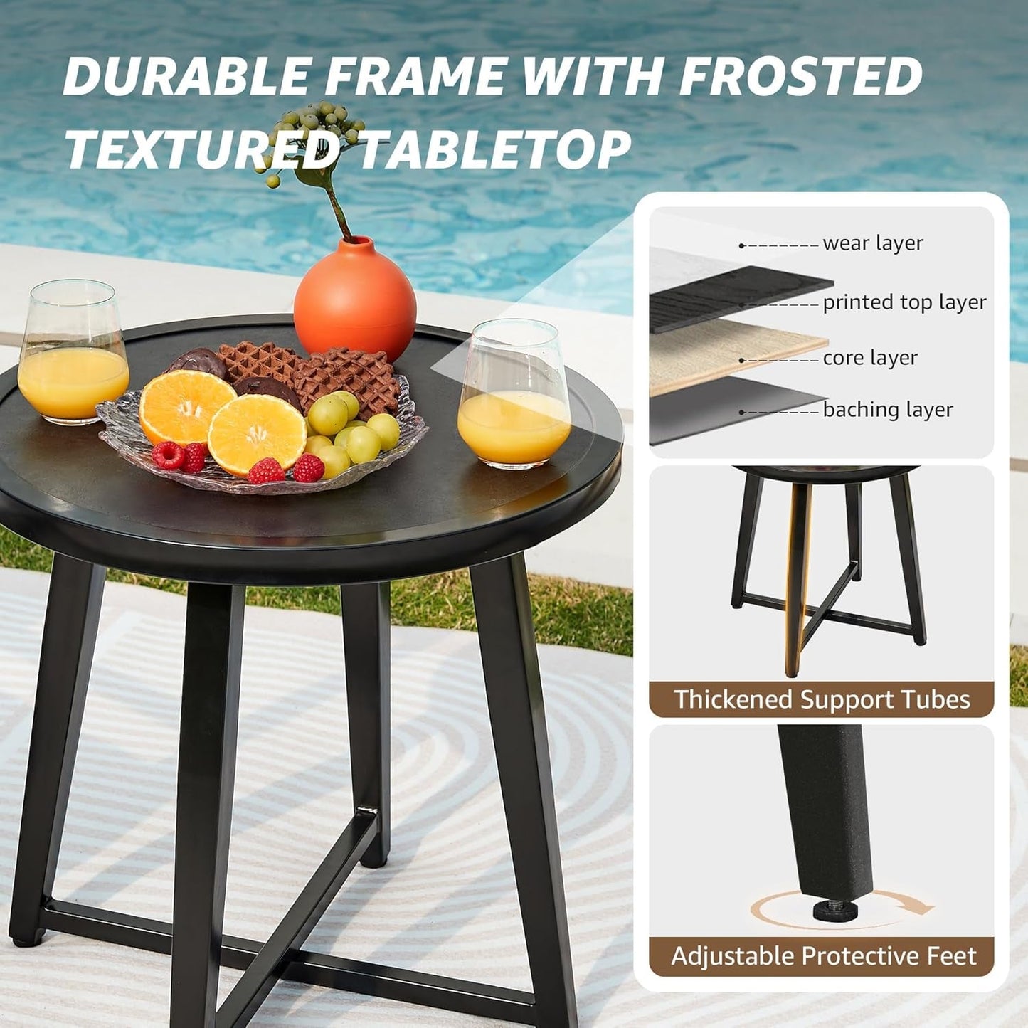 Outdoor Patio Chair Set 3 Pieces Furniture Conversation Sets with Porch Chairs Metal Table for Balcony Yard Garden Lawn Poolside-3