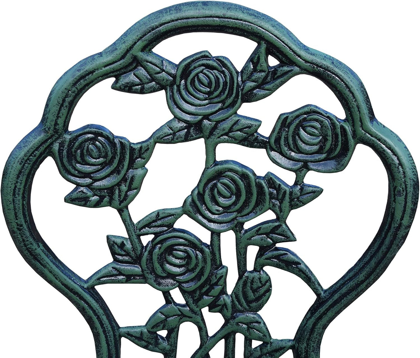 Cast Aluminum Conversation Set Metal Antique Green 3 Piece Patio Rose Bistro Set-2