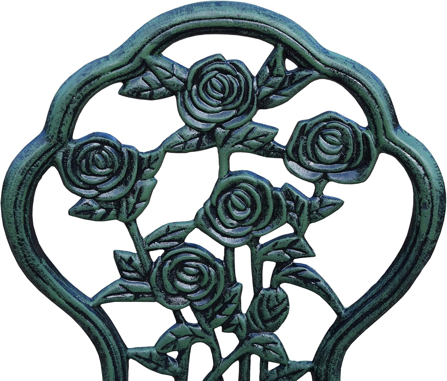 Cast Aluminum Conversation Set Metal Antique Green 3 Piece Patio Rose Bistro Set-2