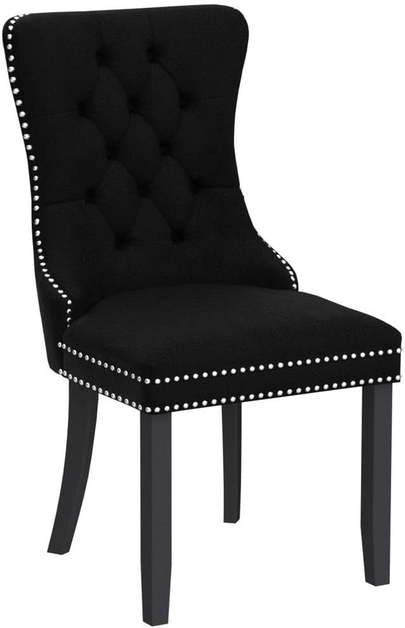 Tufted Dining Chairs Set of 4, Black Dining Chairs with Nailhead Back and Ring Pull Trim, Velvet Upholstered Dining Chairs for Kitchen/Bedroom/Dining Room-4