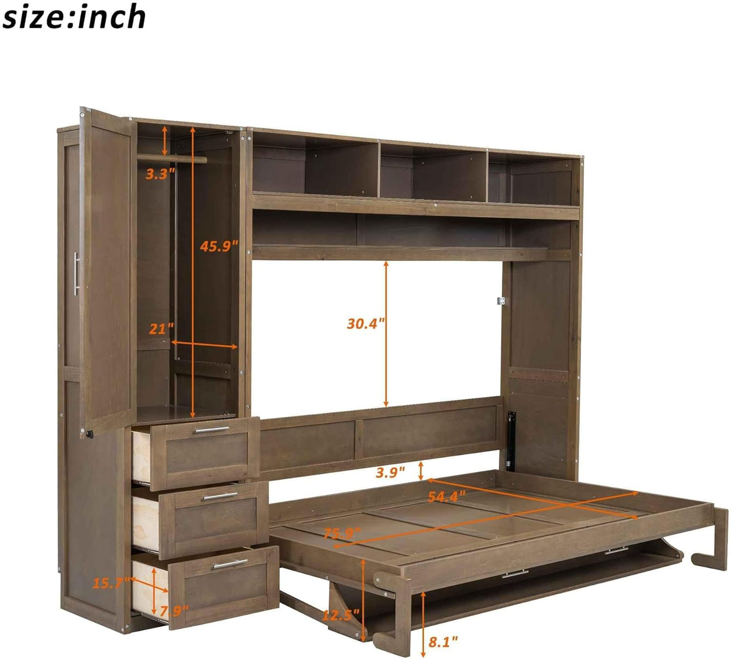 Foldable Full Size Murphy Bed with Wardrobe and Desk-1