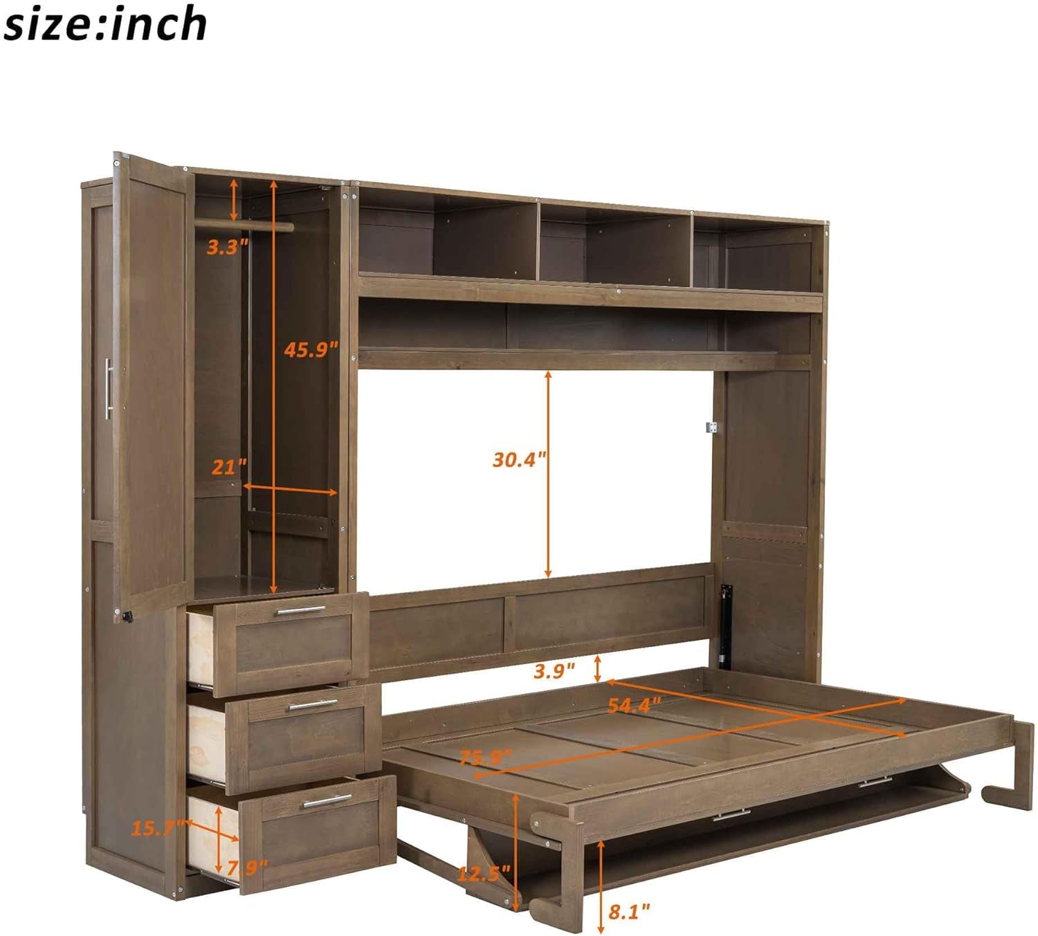 Foldable Full Size Murphy Bed with Wardrobe and Desk-1