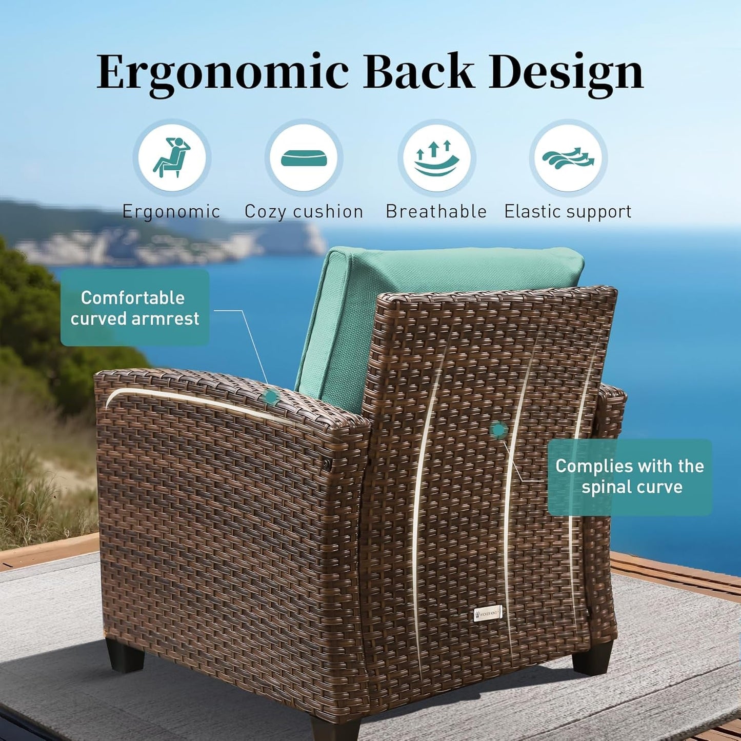 Patio Furniture Set Outdoor Furniture Brown Wicker Rattan Patio Conversation Sets with Cushion outside Sofa Set,7 Pieces with Rectangular Firepit Table,9 Seats,Blue-3