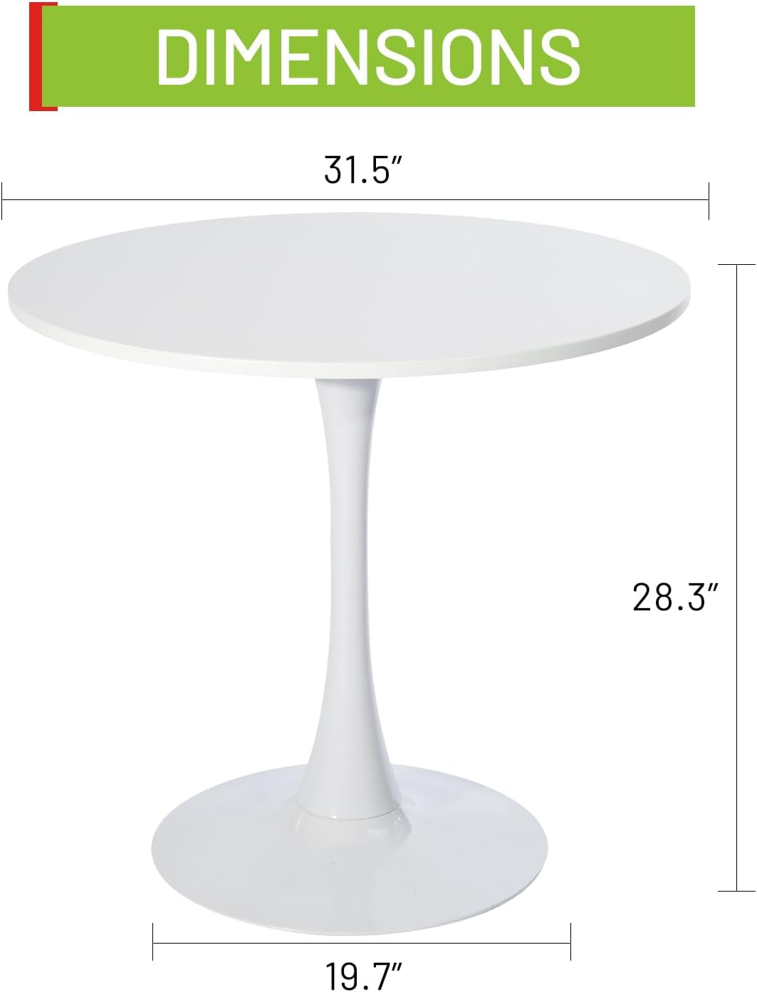 round Leisure Tulip Dining Table 31.5" Stylish with Pedestal Base for Home Office Living Room Kitchen Restaurant Cafe, White-1