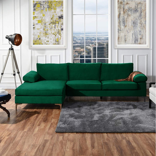 Large Green Velvet L-Shape Sectional Sofa-0