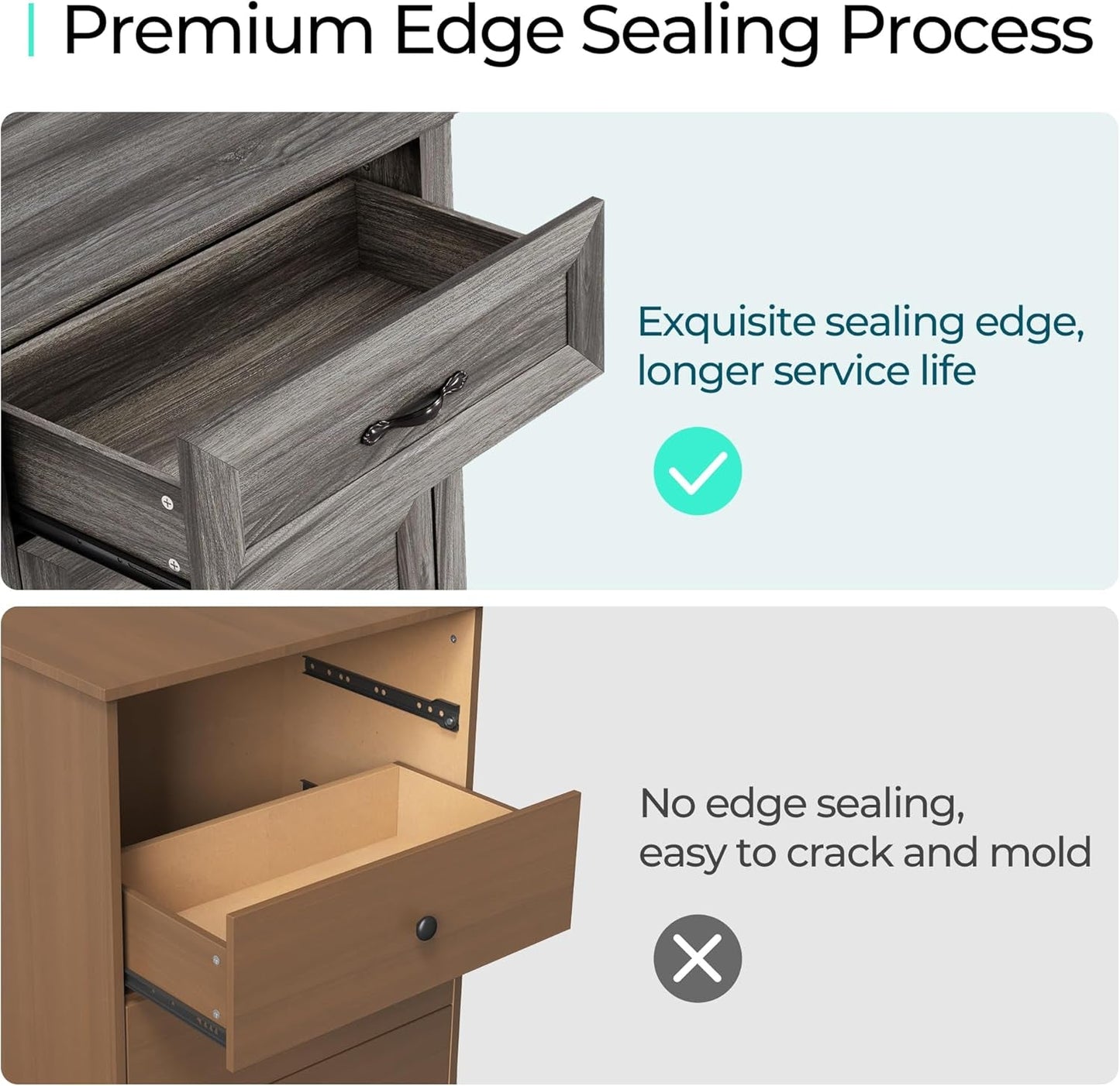 Farmhouse 5-Drawer Dresser - Grey Chest of Drawers for Bedroom and Living Room Organization, Wood Dresser with Ample Storage Space and Rustic Charm-2