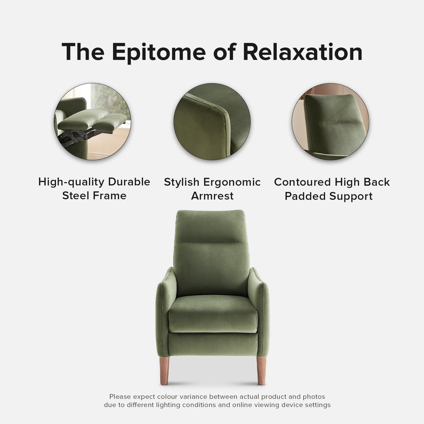 Arthur Recliner Chair with 3 Positions, Accent Chair, Mid Century Modern Reading Chair, High Back Padded Support Comfy Sleeper Armchair (Olive Green Velvet)-4