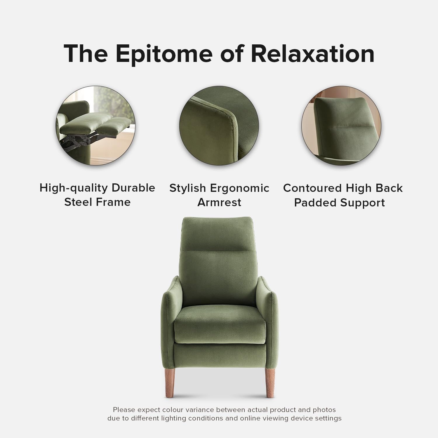 Arthur Recliner Chair with 3 Positions, Accent Chair, Mid Century Modern Reading Chair, High Back Padded Support Comfy Sleeper Armchair (Olive Green Velvet)-4