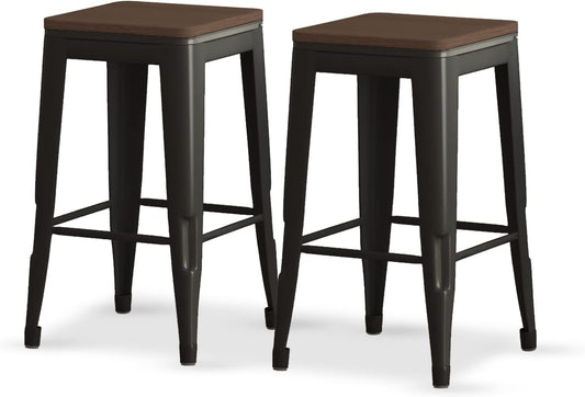 Square Metal Bar Stool Stackable Set of 2-0