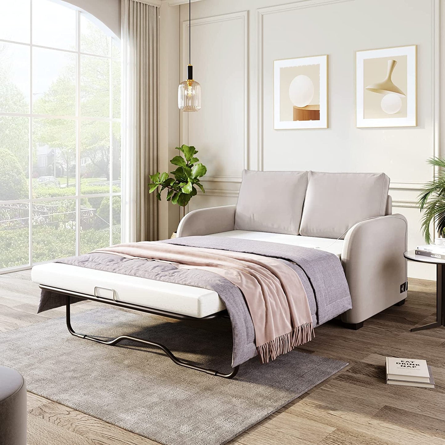 2-In-1 Velvet Sleeper Sofa with USB Port-0