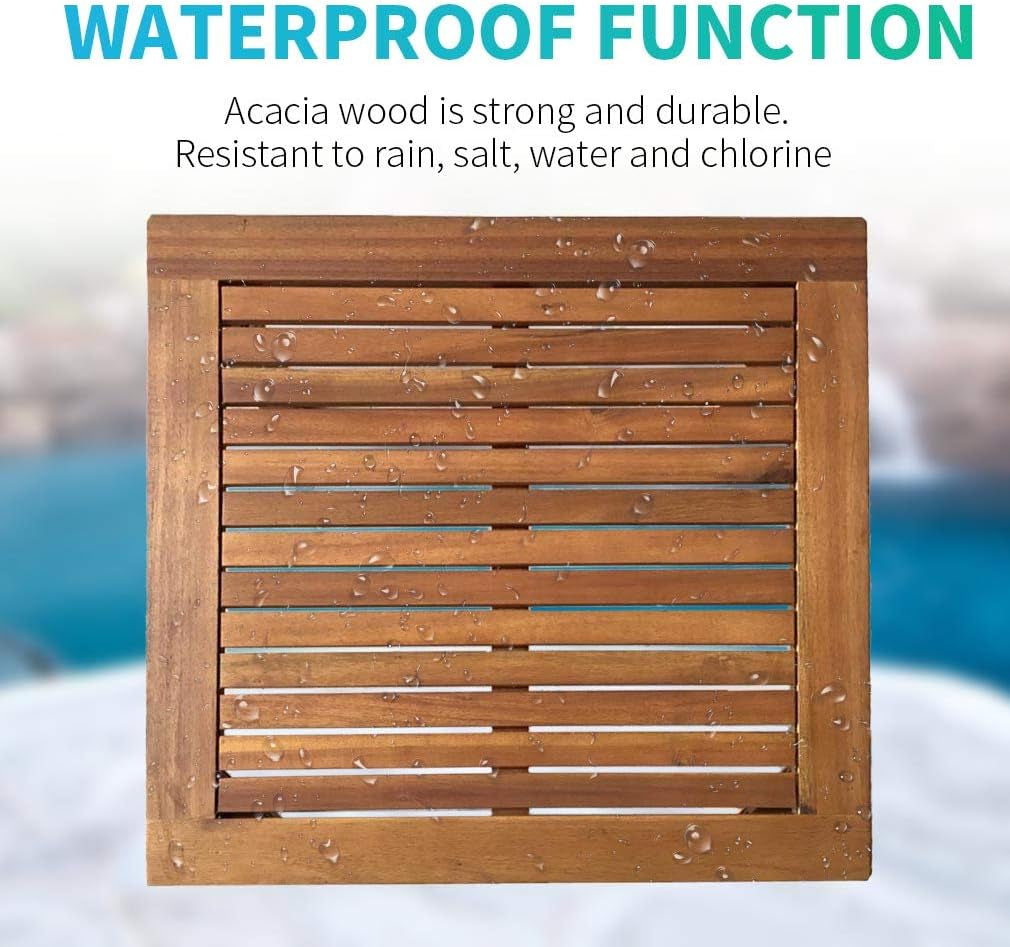 3-Piece Acacia Wood Patio Bistro Set Patio Furniture Outdoor Chat Conversation Table Chair Set Outdoor Wood Chat Set with Water Resistant Cushions and Coffee Table Chairs for Beach Backyard Garden-2