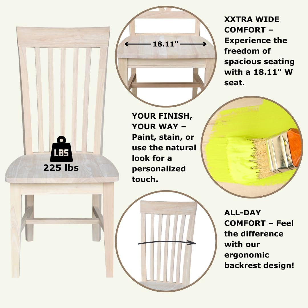 Set of 2 Tall Mission Dining Chairs Solid Parawood Sturdy and Long-Lasting, 18.1"W X 22.05"D X 40.16"H, Unfinished-3