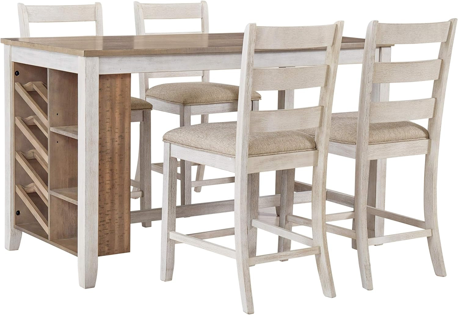 Skempton Farmhouse 36" Counter Height Dining Table with Storage & Wine Rack, Whitewash-3