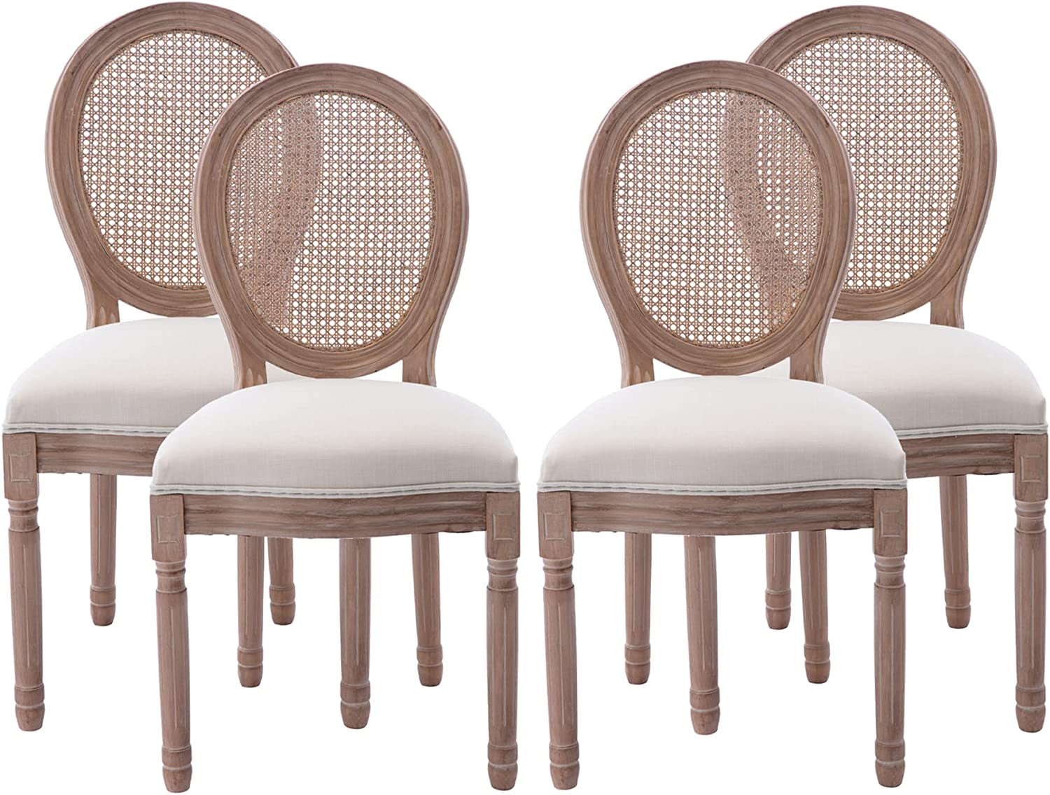 French Country Dining Chairs Set of 4, Farmhouse Fabric Chairs with round Back, Rattan Dining Chair, Oval Side Chairs for Dining Room/Living Room/Kitchen/Restaurant-0