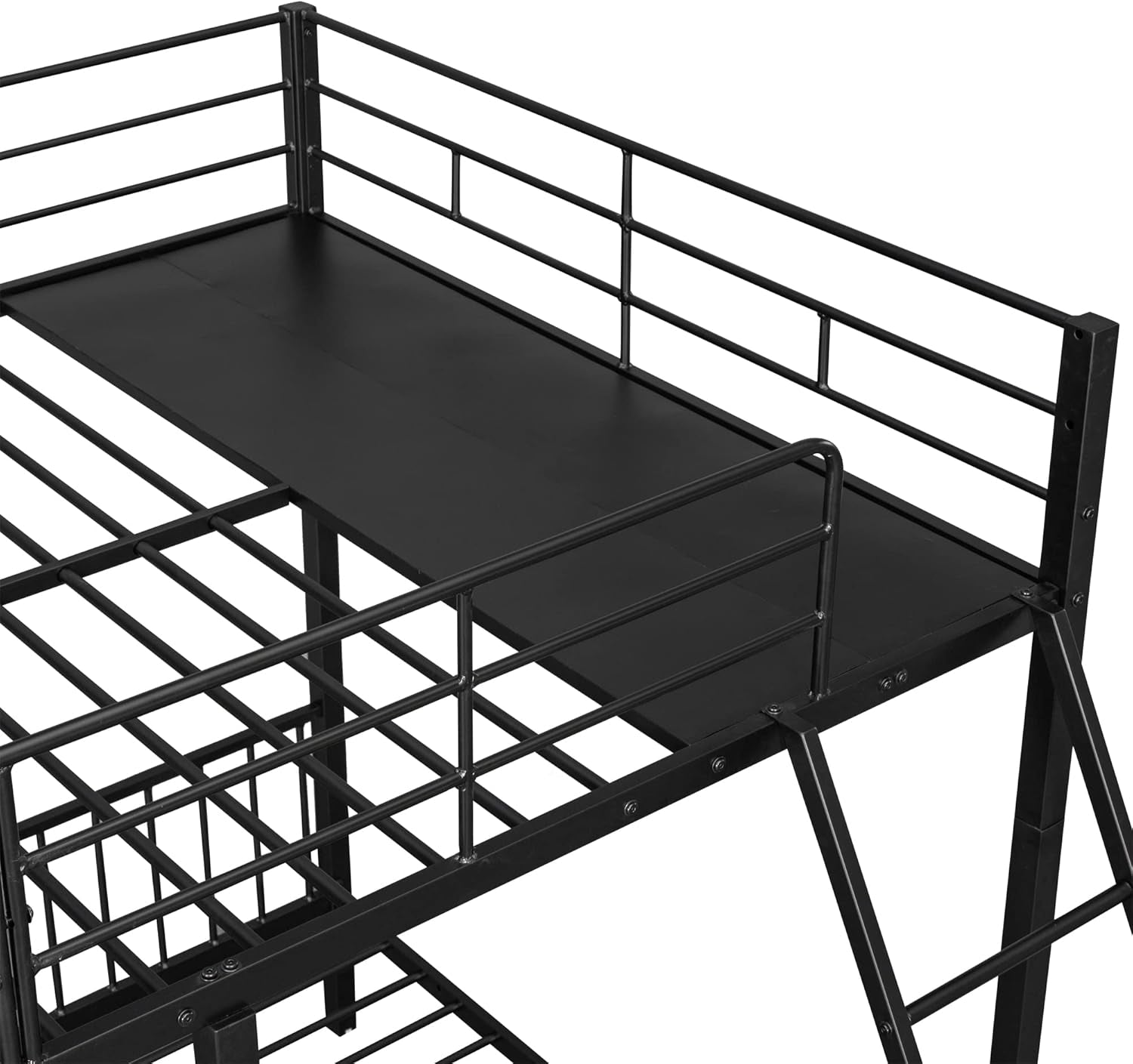 Metal Triple Bunk Bed with Drawers and Guardrails, Full over Twin & Twin Bunk Bed for 3, Space-Noise Free, No Box Spring Needed - Black-4