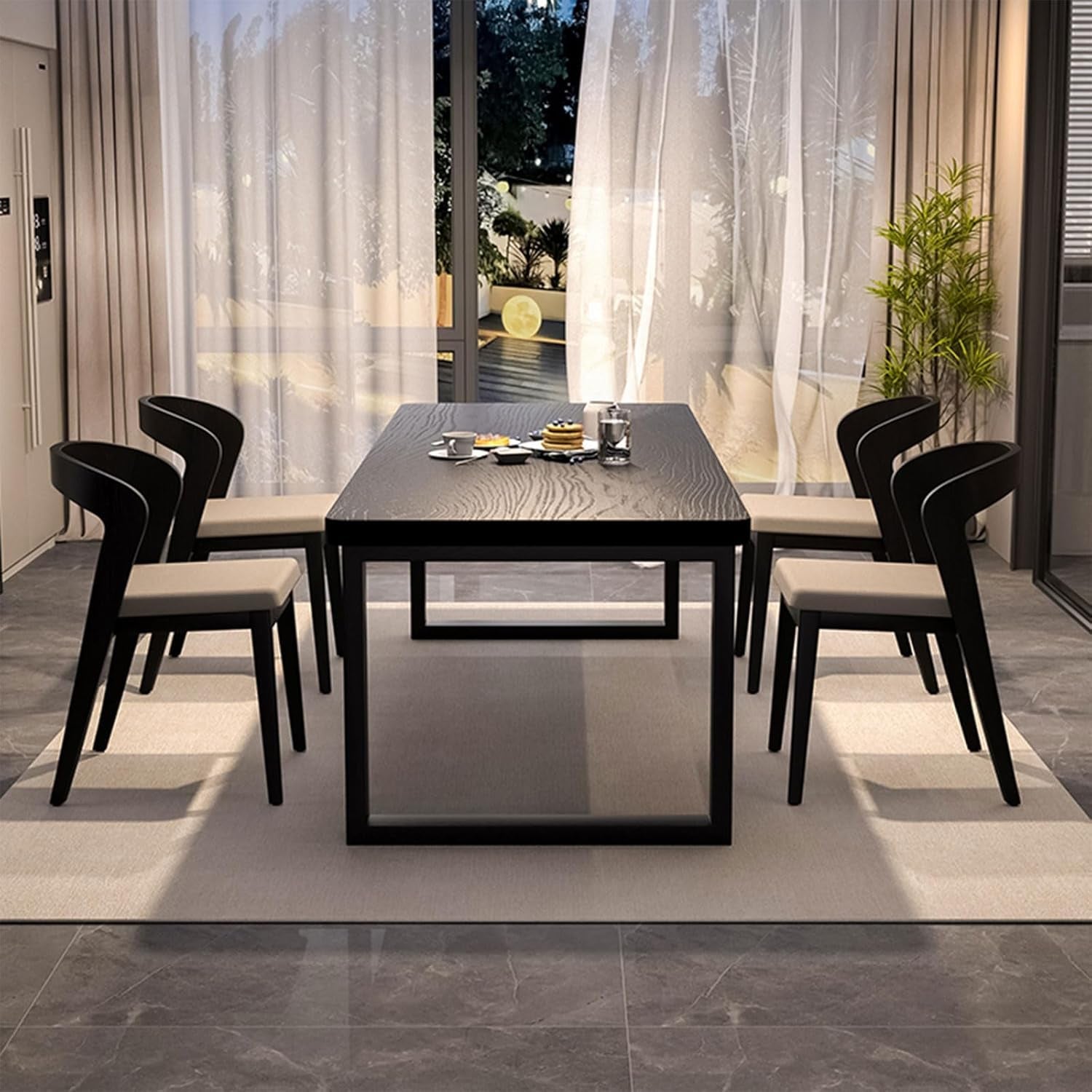 Solid Wood Dining Table for 4-6 People, a 47 Inch Long Farmhouse Kitchen Dining Table, Rectangular Dining Tables in the Dining Room, Kitchen, and Living Room, Black-4