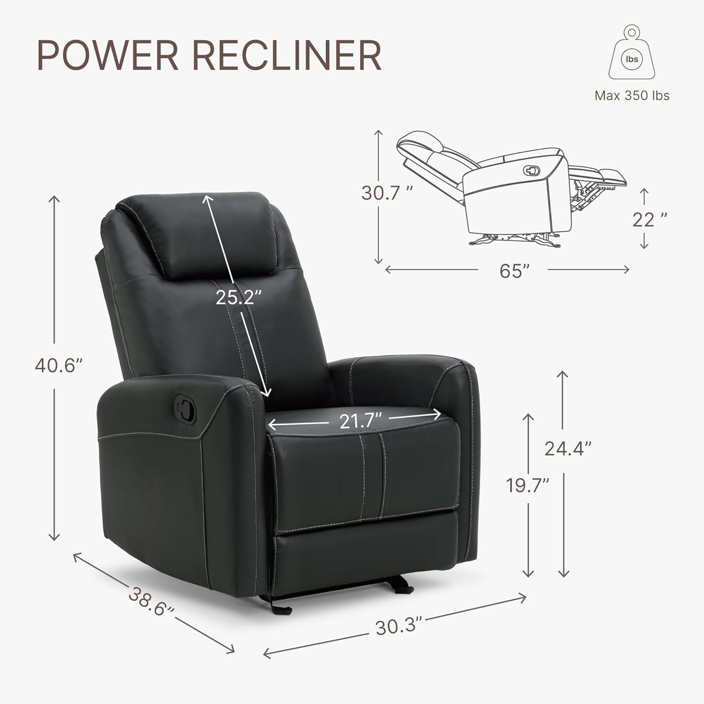 Leather Recliner Chair Faux Reclining Sofa Lazy Boy Glider Rocking Function with Armrest for Living Room Bedroom Home Theater Seating-2